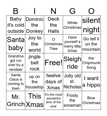 Christmas song bingo Card