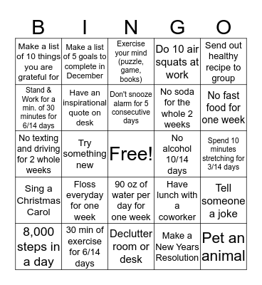 Wellness Bingo 2.0 Bingo Card