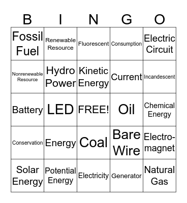 Energy Bingo Card