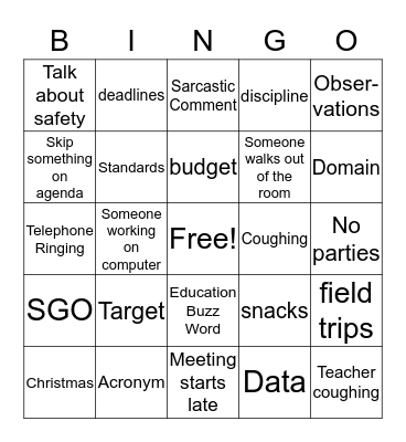December Faculty meeting Bingo Card