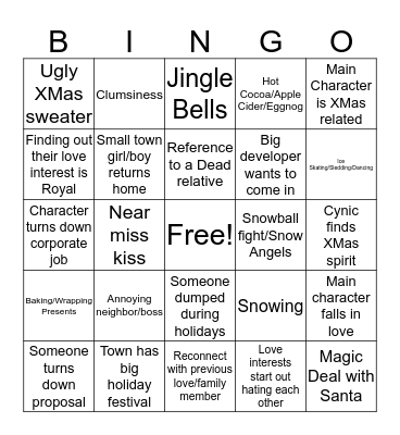 Hallmark Holiday Bingo Card