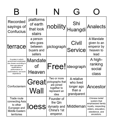 china Bingo Card