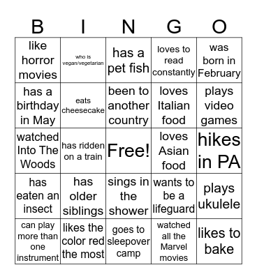 Find Someone Who...... Bingo Card