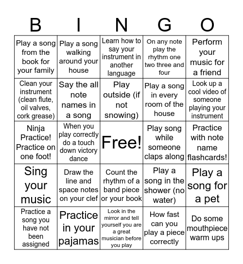 Winter Break Bando Bingo Card