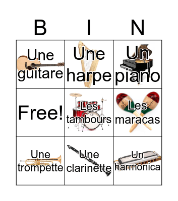 Les instruments de musique Bingo Card