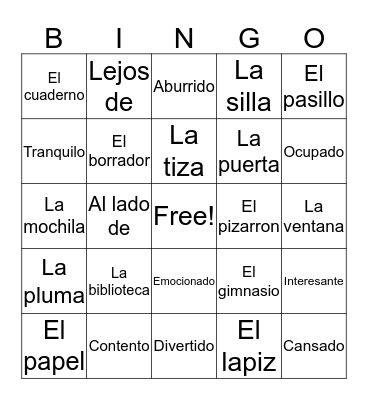 School objects and feelings Bingo Card