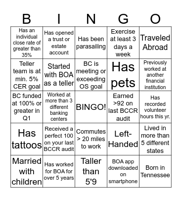 West Nashville AM Leadership Meeting Bingo Card