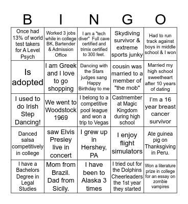 Olympic Heights Holiday Party Bingo Card