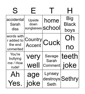 Seth Bingo Card
