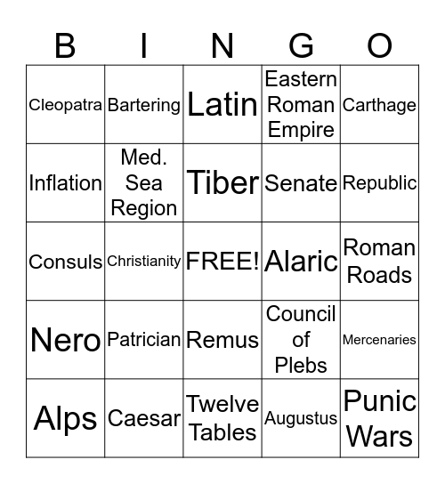 Rome Bingo Card
