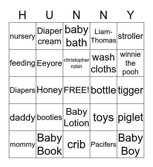 Winnie The Pooh Bingo Card