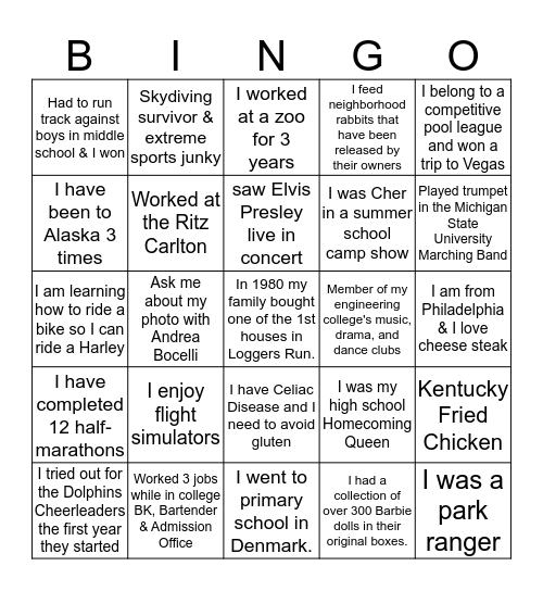 Olympic Heights Holiday Party Bingo Card