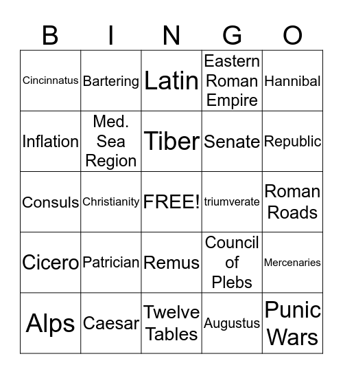 Rome Bingo Card