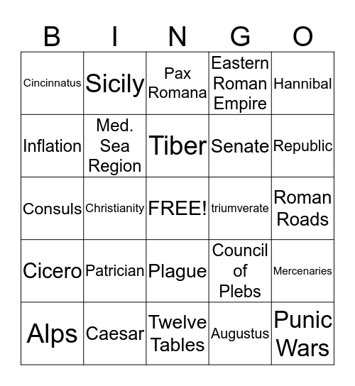 Rome Bingo Card