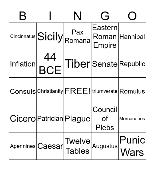 Rome Bingo Card