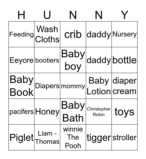 Winnie The Pooh Bingo Card