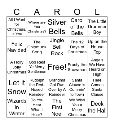 Christmas Songs Bingo Card