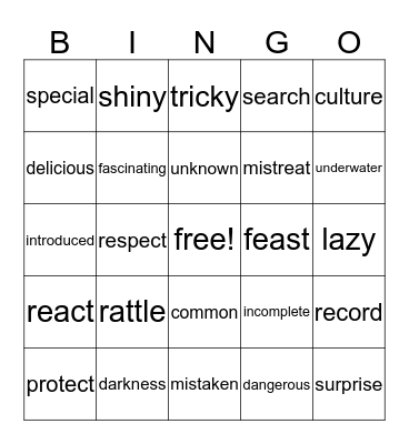 Vocabulary Bingo Card