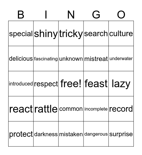 Vocabulary Bingo Card