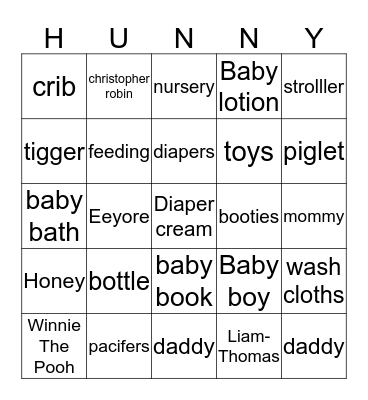Winnie The Pooh Bingo Card