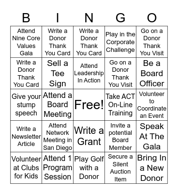 First Tee Board Bingo Card