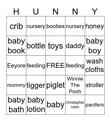 Winnie The Pooh Bingo Card