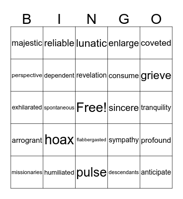 Vocabulary Bingo Card