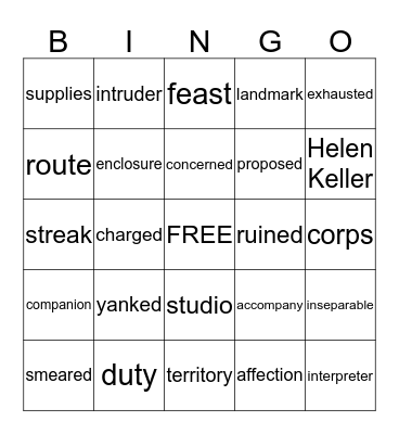 6th Grade Bingo Card
