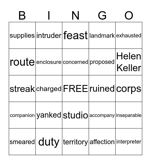 6th Grade Bingo Card