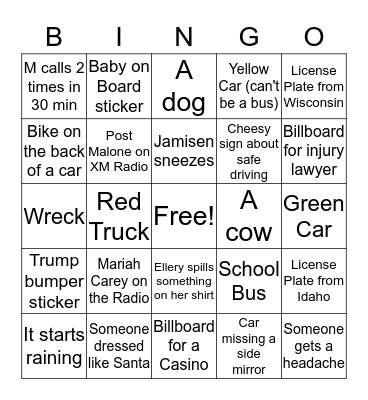 Road Trip Bingo  Bingo Card