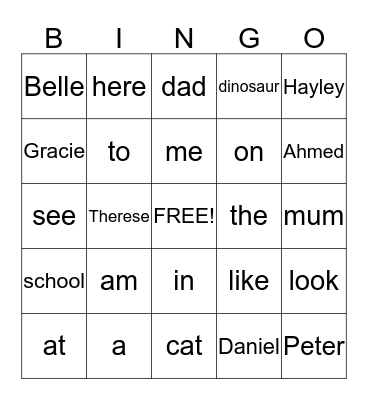 Daniel's Bingo Card 2 Bingo Card