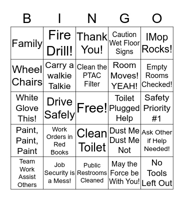 Environmental Services Bingo Card