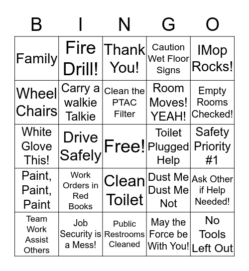 Environmental Services Bingo Card
