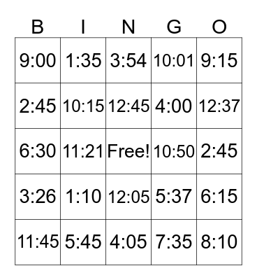 Spanish Time Bingo Card