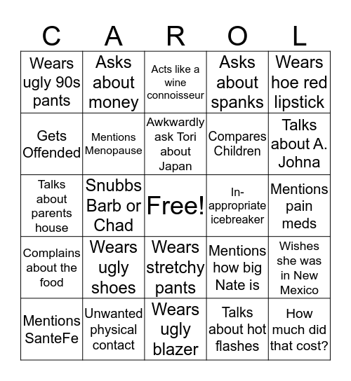 Carol Bingo Card