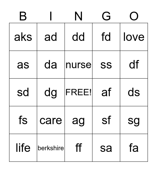 Berkshire Nursing Home Week Bingo Card