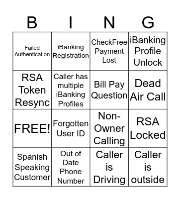 Call Center BINGO Card