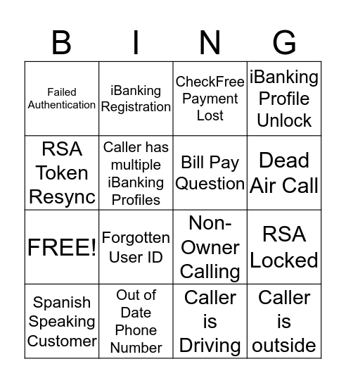 Call Center BINGO Card