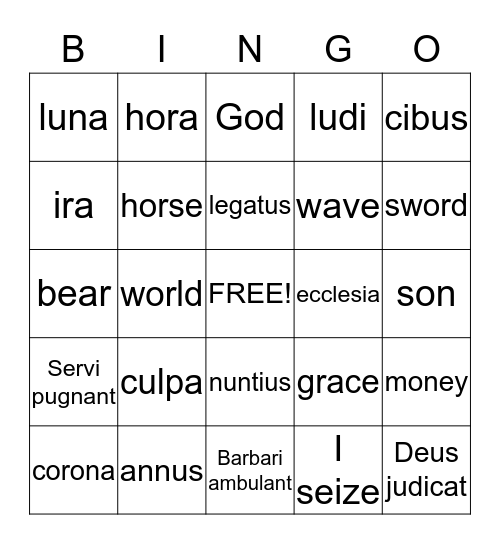Latin Unit II  Bingo Card