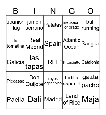 Spainish Bingo  Bingo Card