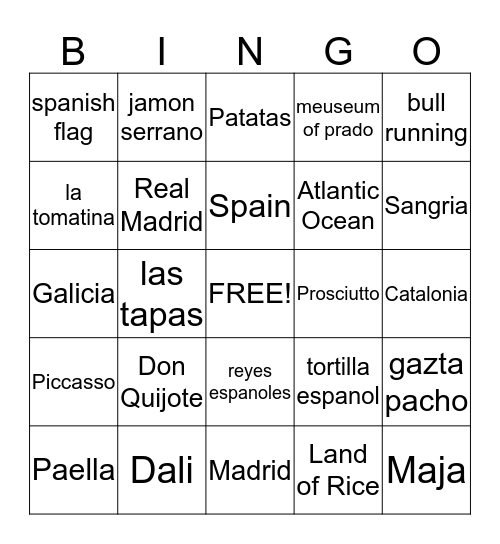 Spainish Bingo  Bingo Card