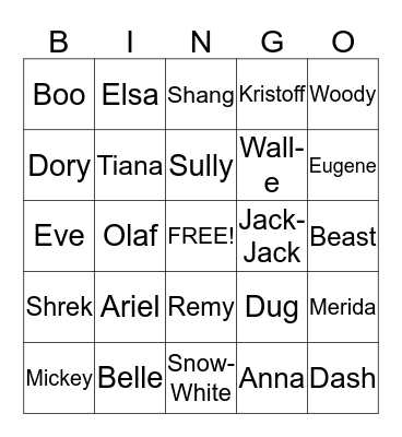 Disney Bingo Card