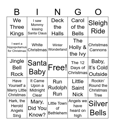 Holiday SINGO BINGO Card