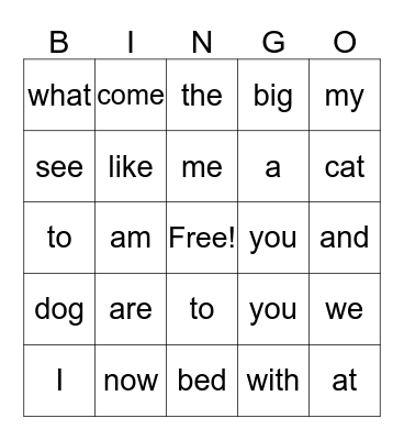 Sight Word Bingo (up to are & now) Bingo Card