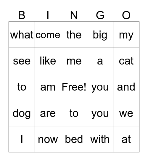 Sight Word Bingo (up to are & now) Bingo Card