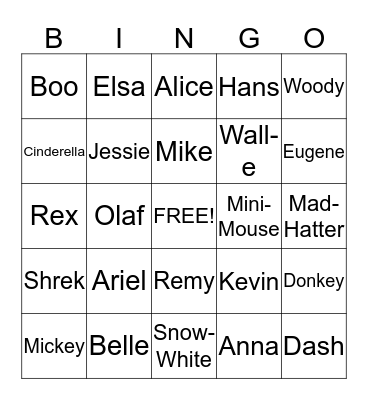 Disney Bingo Card