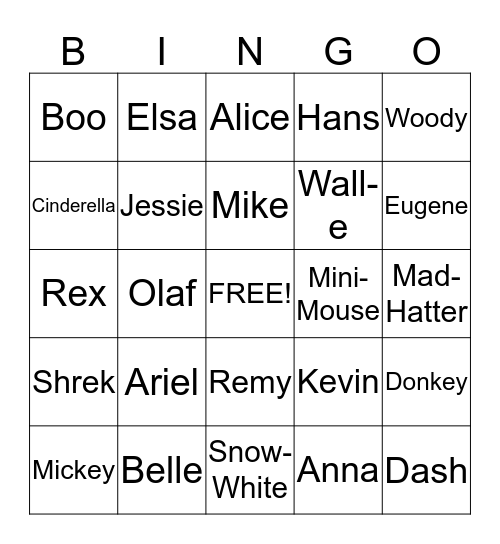 Disney Bingo Card