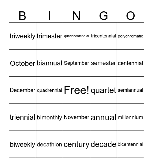D-3 Vocab words Bingo Card