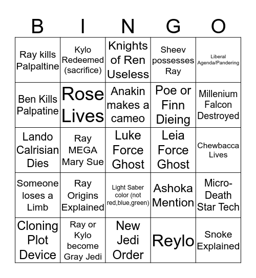 Rise of Skywalker  Bingo Card