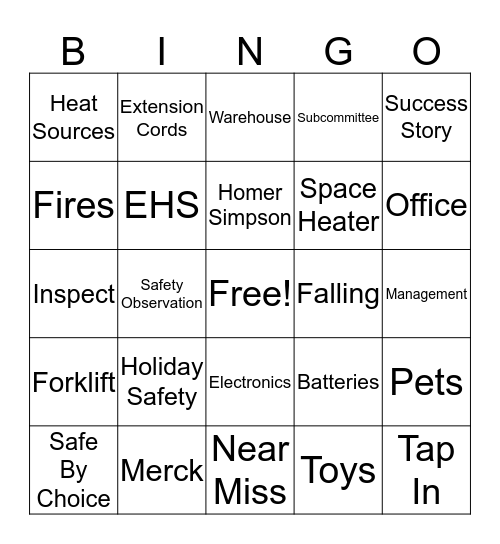 Safety Bingo Card